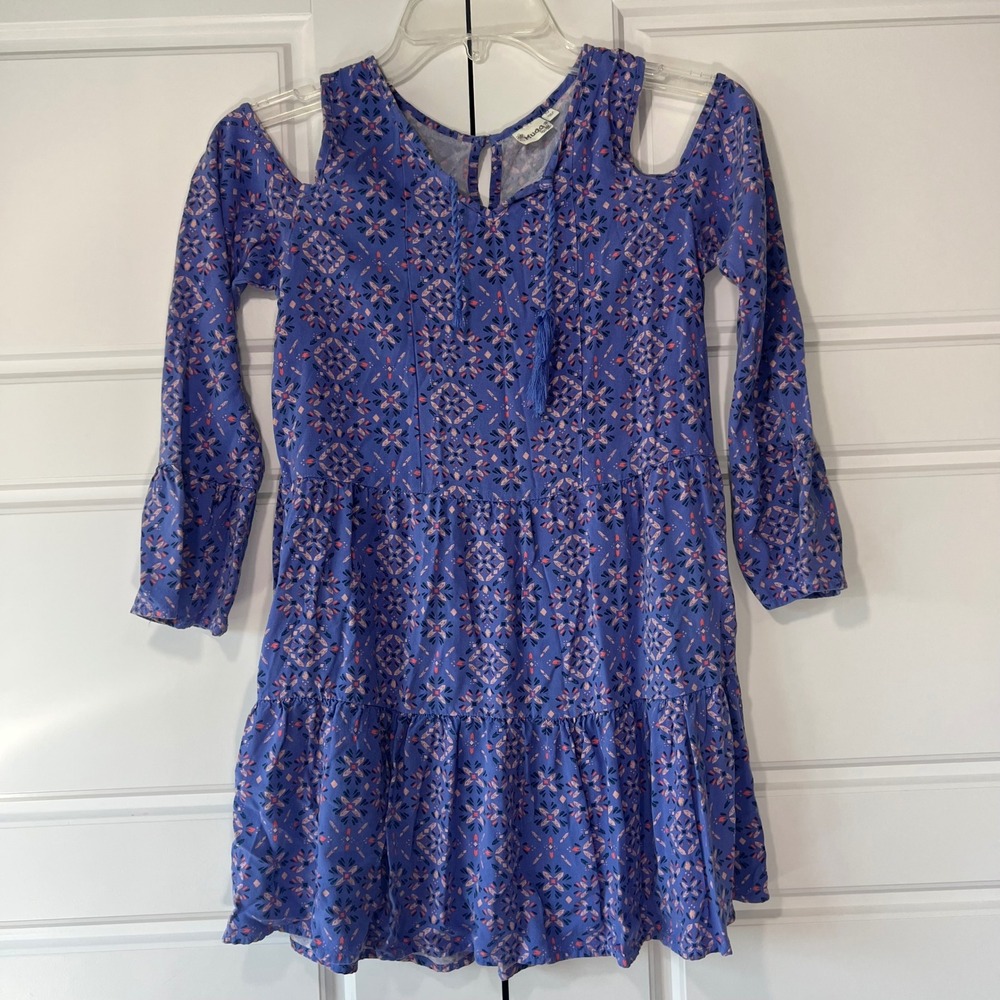 Mudd Girls Periwinkle Blue Pattern Cold Shoulder Tiered Dress Size 10‎ Casual